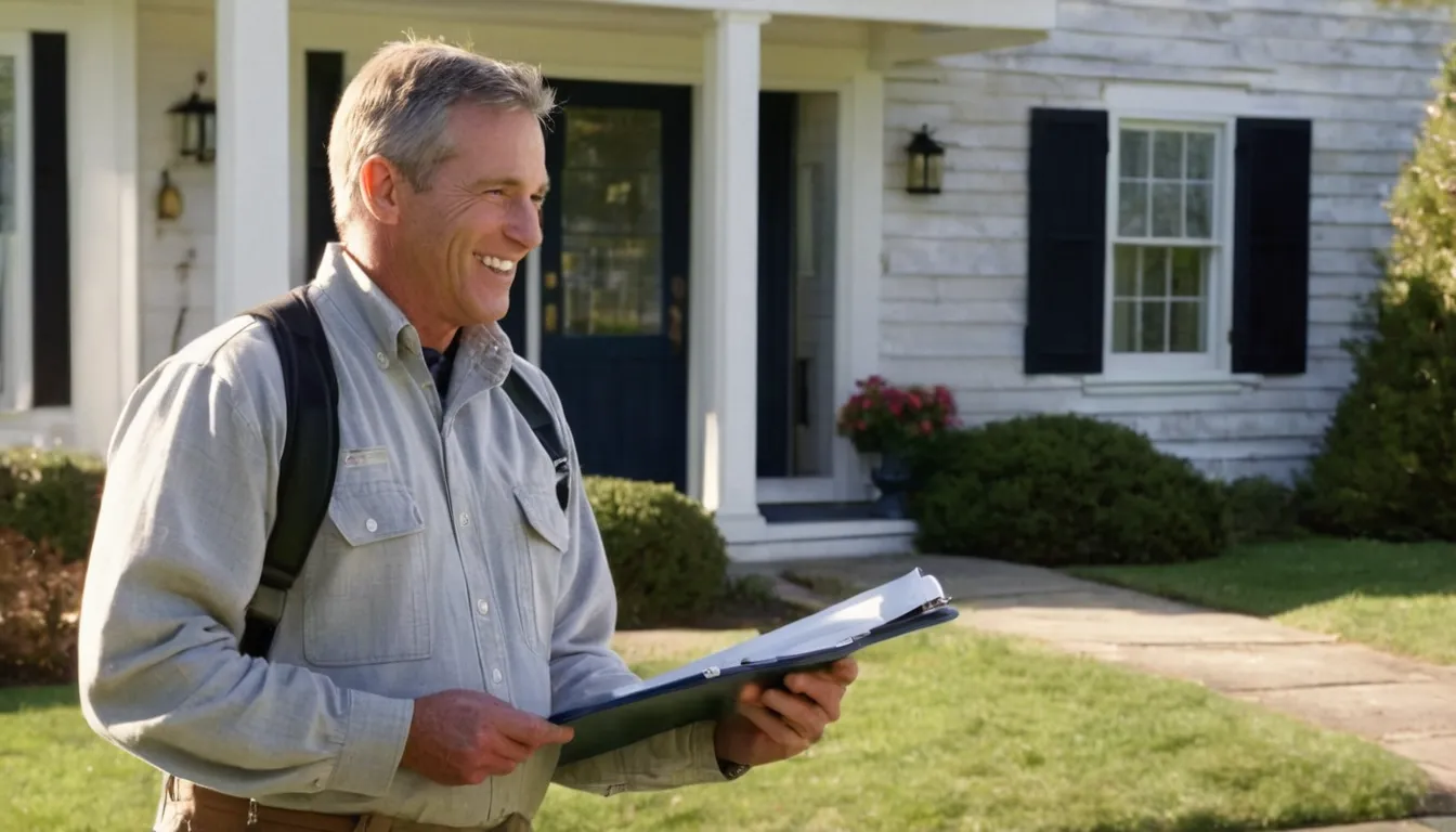 A friendly pest control provider talking with a homeowner at the front door of a Bryn Athyn home